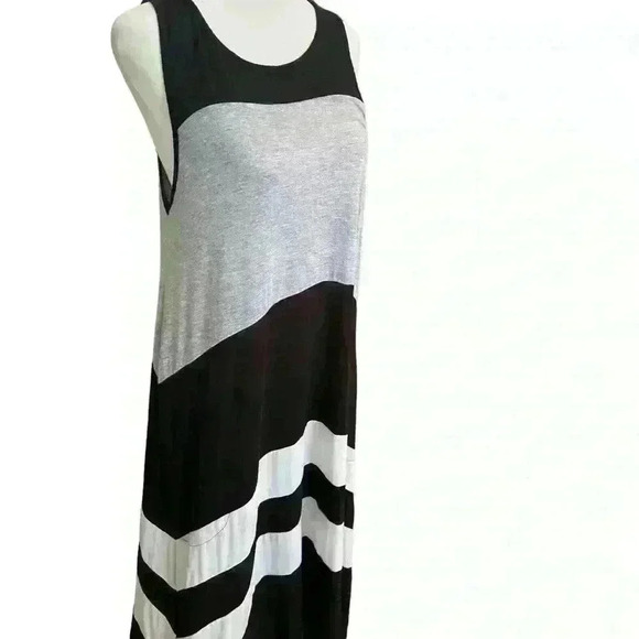 DKNY Tank Maxi Dress Size S Black Grey White Stripes Stretch Casual Boho Pockets - Picture 4 of 10